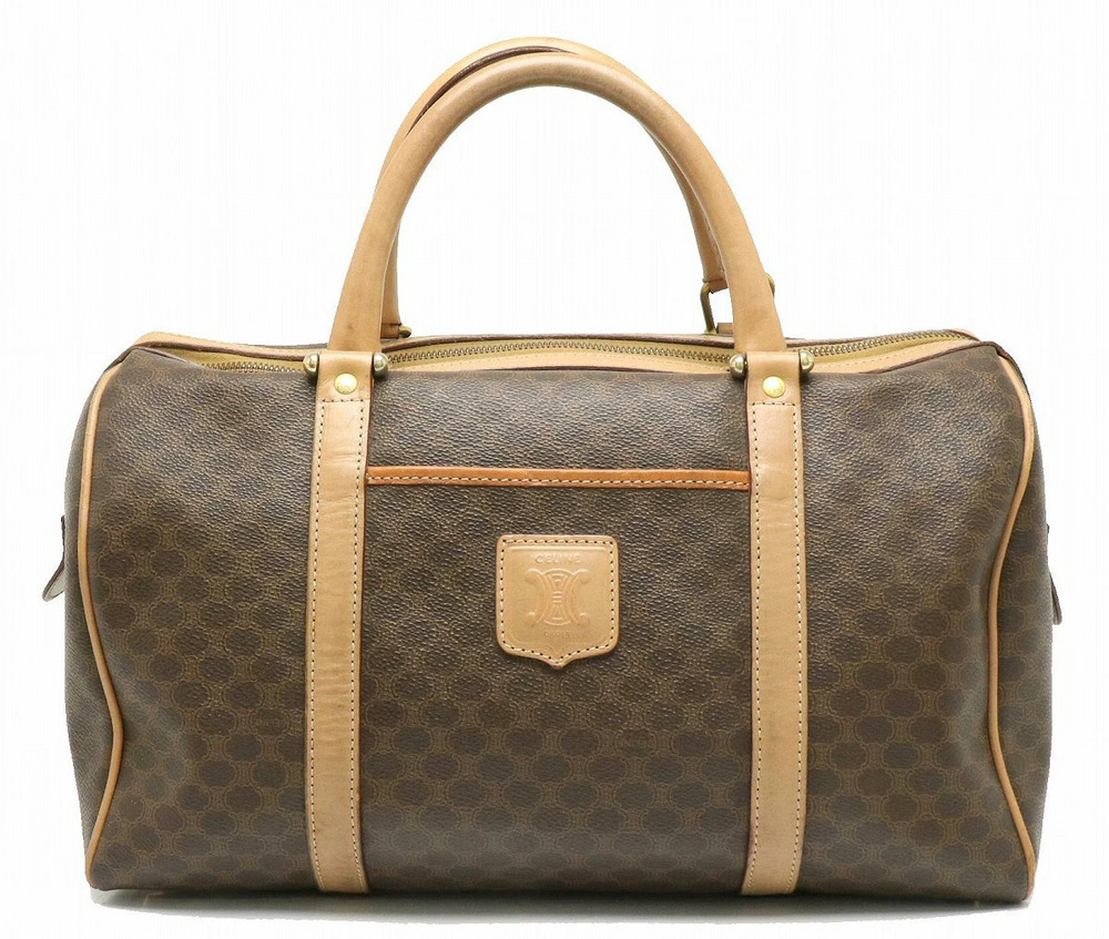 Celine Macadam Boston bag handbag leather brown dark